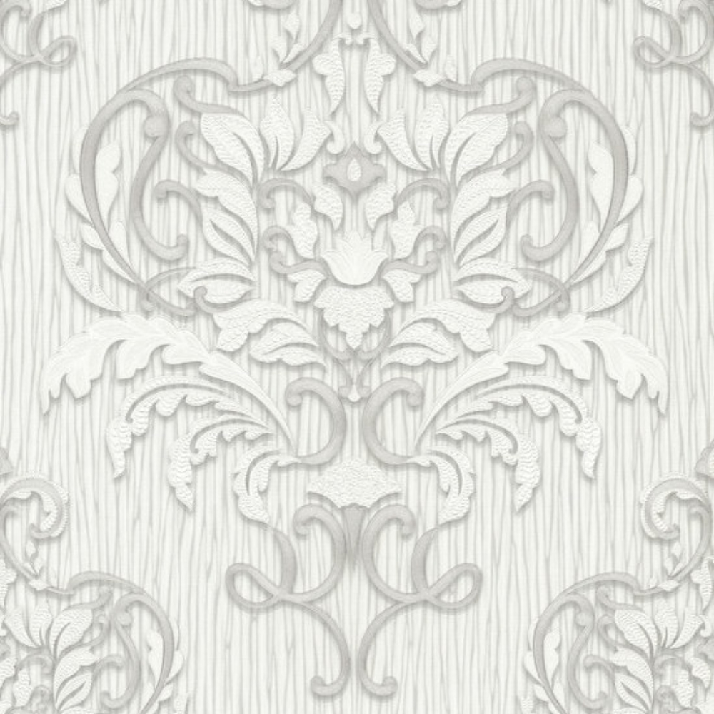 Spotlight Damask White & Grey Vinyl Wallpaper 1010231 1010231
